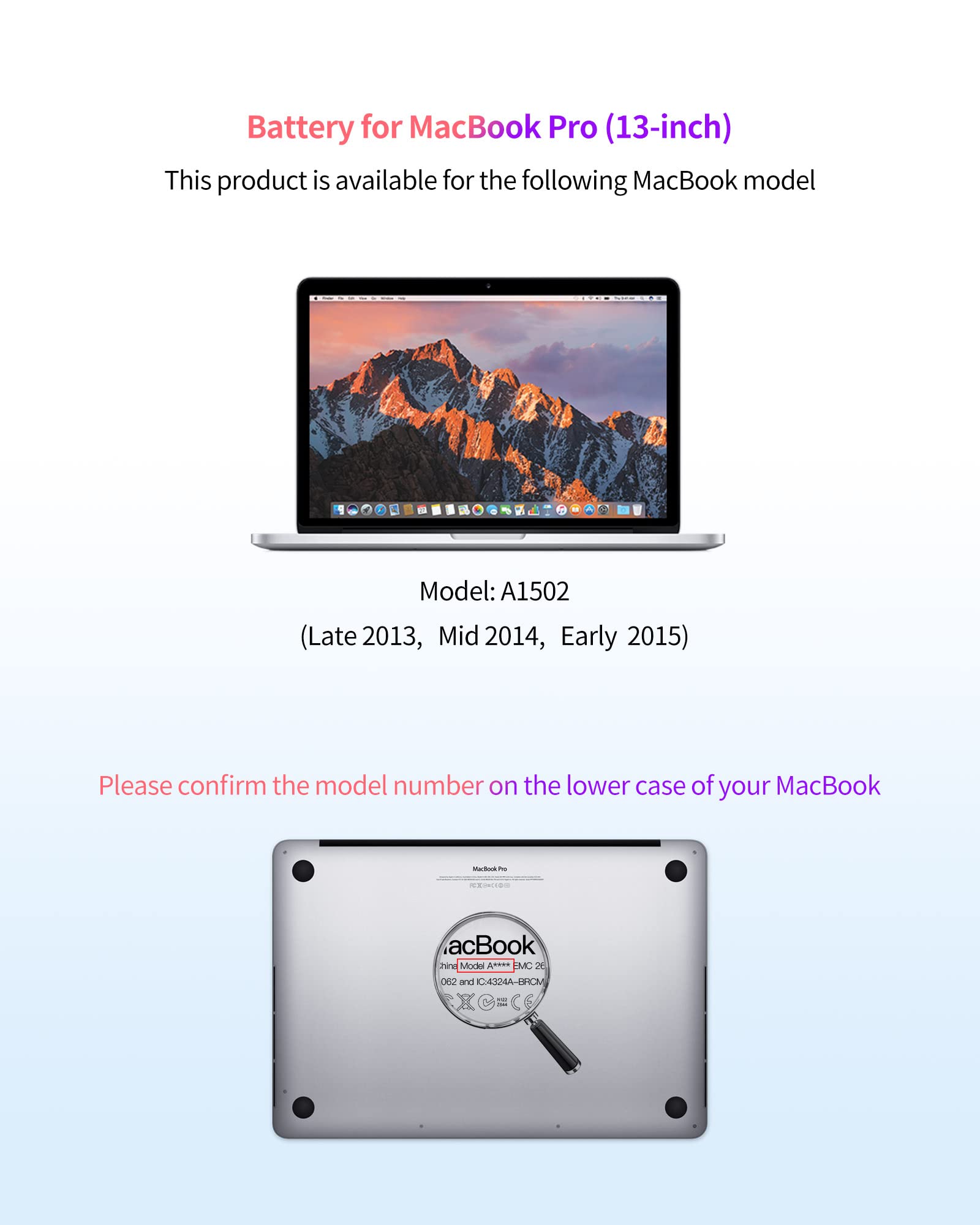 MacBook 13。A1502 Early 2015 battery 127回 POWERWOO A1502 A1582 Battery for MacBook Pro 13 inch Retina